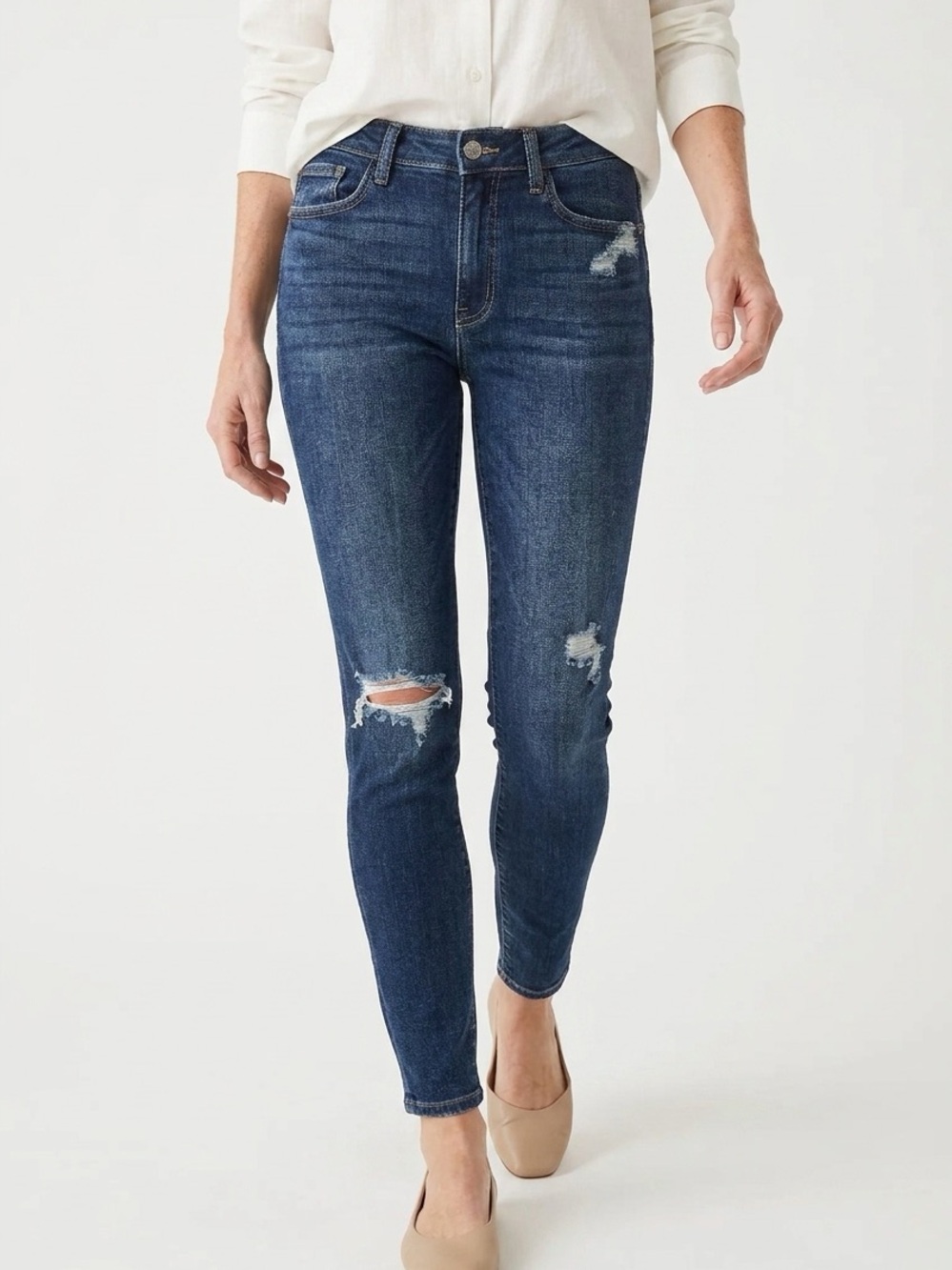 JUDY BLUE | Dark Blue Distressed Boyfriend Fit Skinny Jeans Women’s Size 5/27